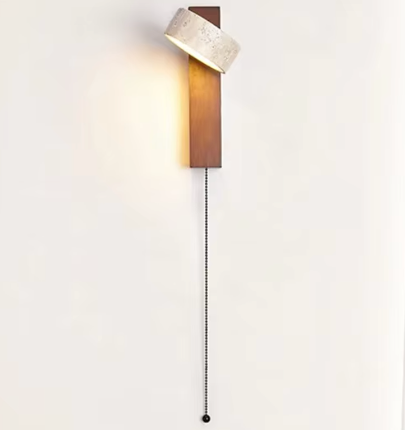 Lampe Murale Wabi-Sabi Bois & Travertin – Éclairage LED pour Chambre & Salle de Bain
