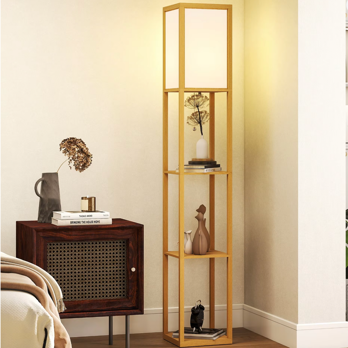 Lampadaire avec étagères de rangement intégrées - vue 1