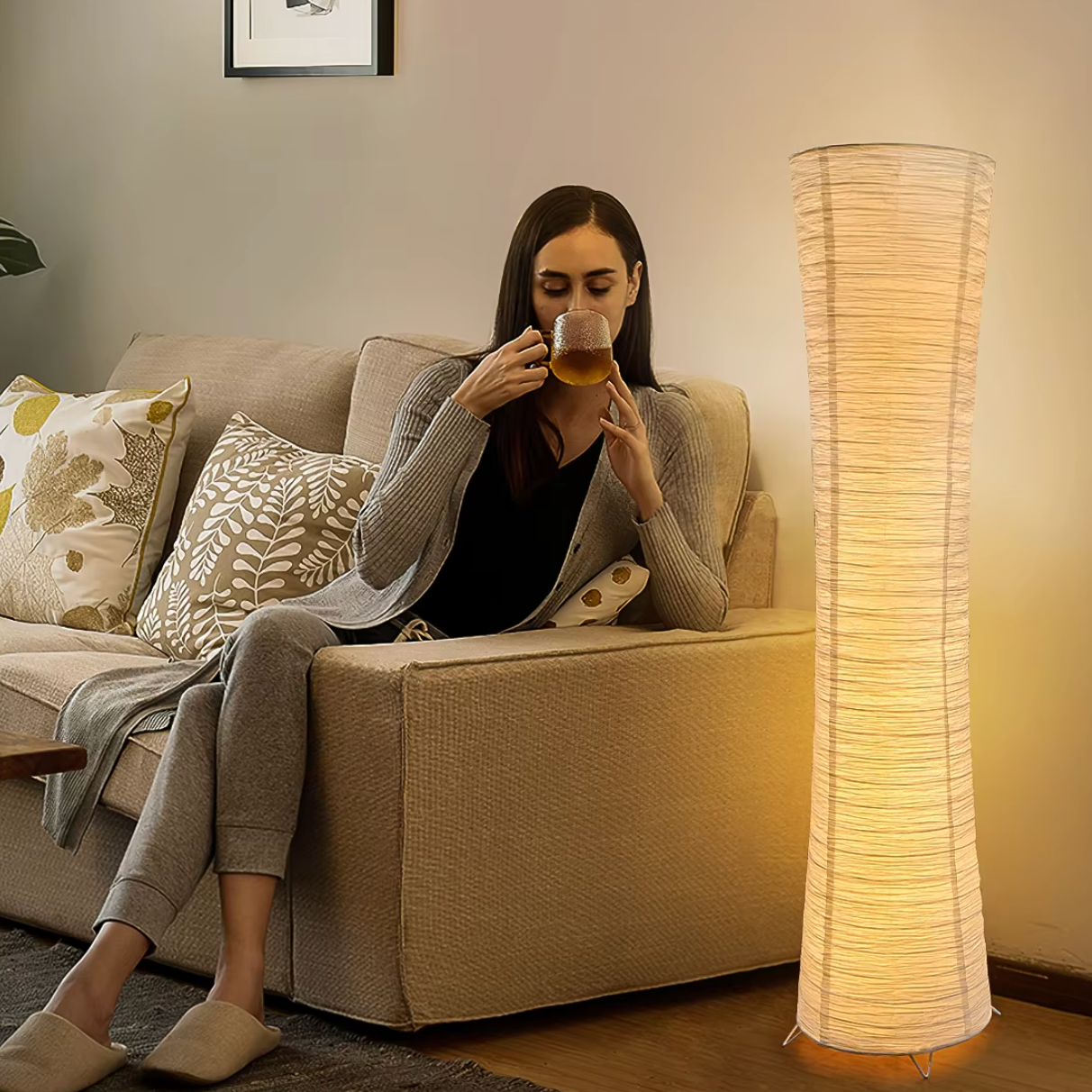 Lampadaire minimaliste abat-jour papier de riz - vue 2