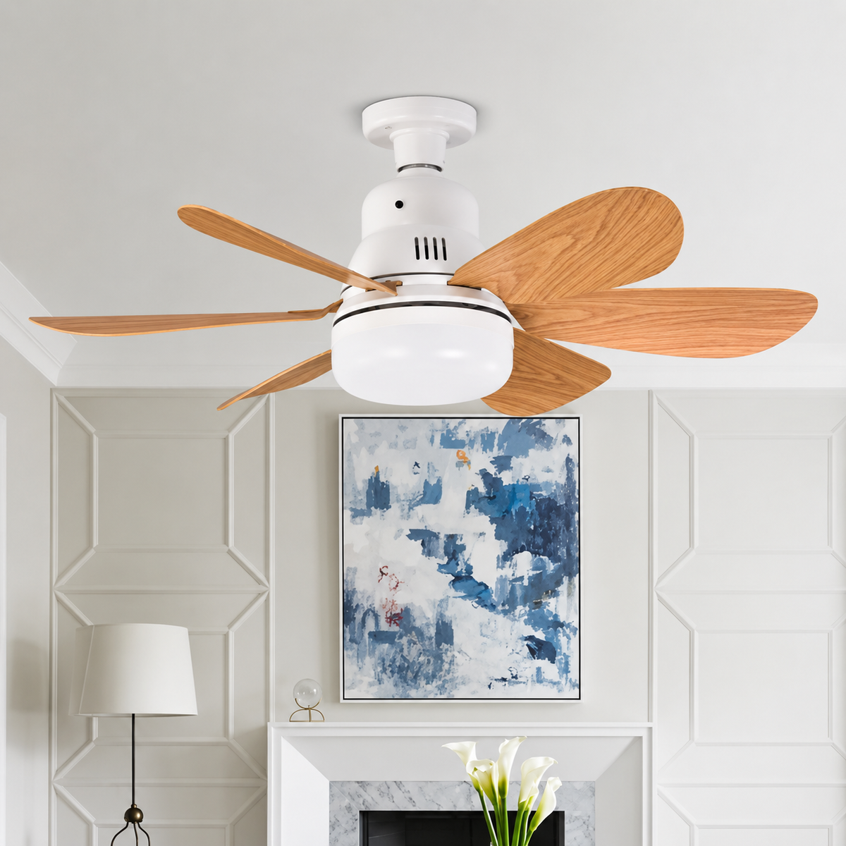 Lustre en bois FRESHAIR avec ventilateur de plafond intégré